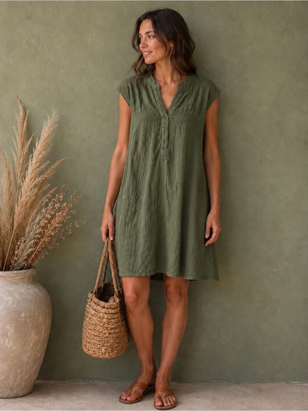 Universal Thread Olive Green Cap-Sleeve Midi Dress